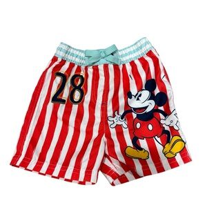 Disney Mickey Mouse Red Striped Baby Toddler Bathing Suit Shorts 12-18 months